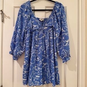 Blue Floral Romper with White Accents